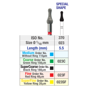 Special shape diamond burs chart