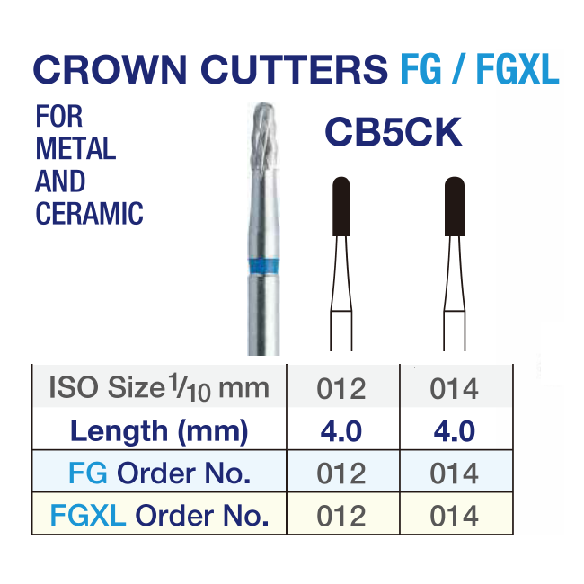 Verdent Crown Cutters FG/FGXL Burs 5pcs ISO No. CB5CK Premium Plus
